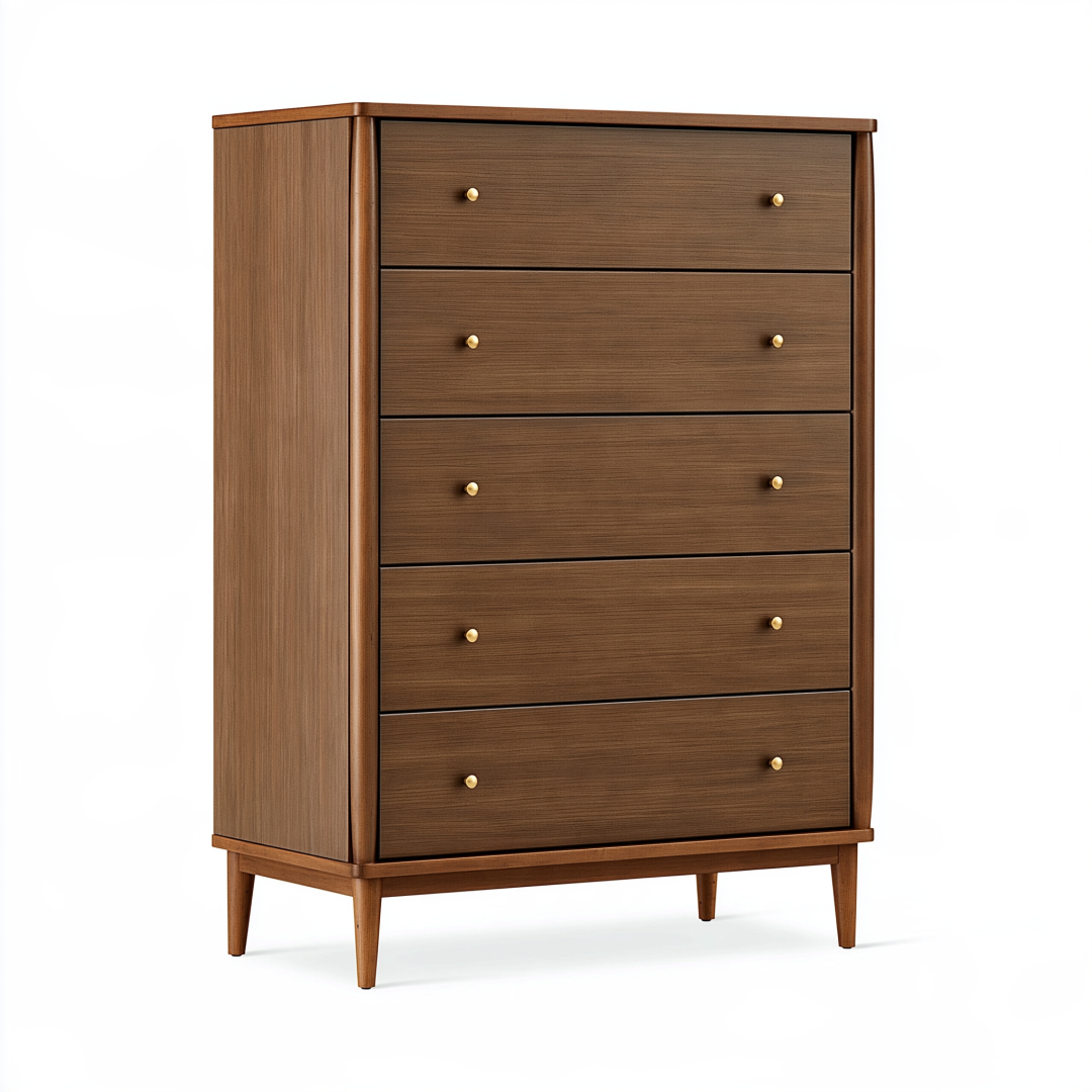 Commode 90 x 45 x 130 cm en bois marron avec 5 tiroirs style rétro