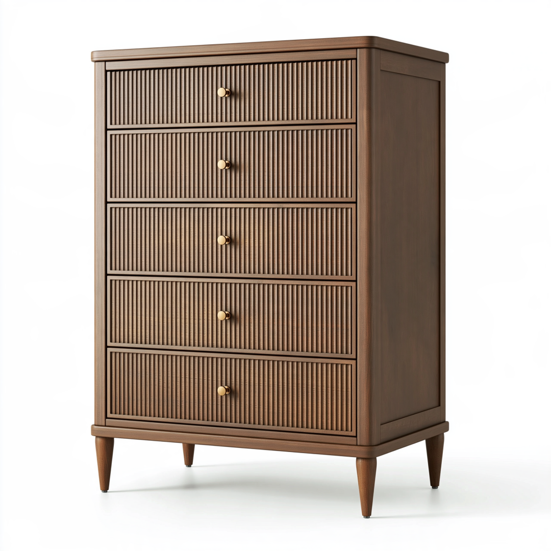Commode 80 x 40 x 120 cm en bois marron à 5 tiroirs style rétro