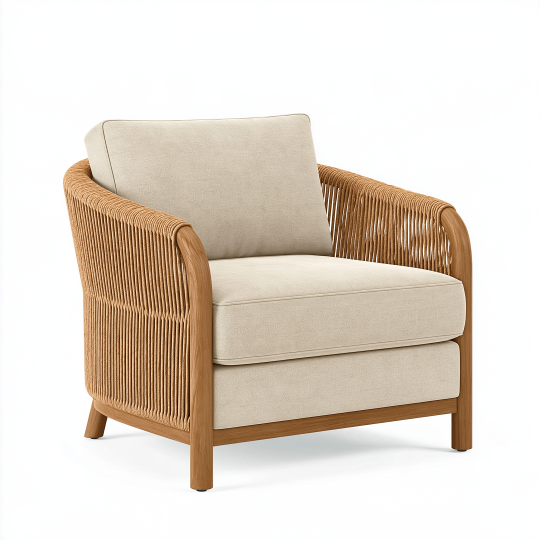 Fauteuil 80 x 82 x 82 cm en bois et corde beige style naturel