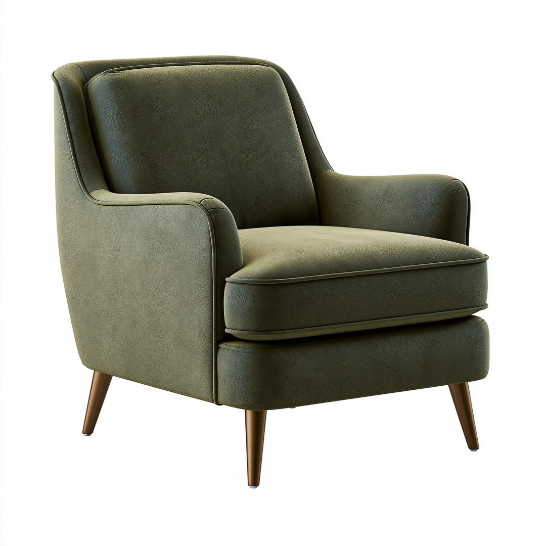 Fauteuil 85 x 80 x 95 cm en velours vert olive style moderne à accoudoirs