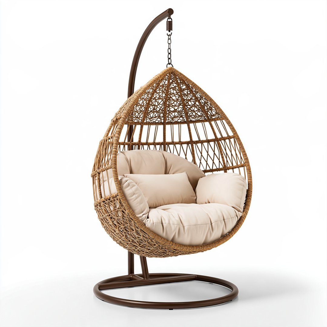 Fauteuil suspendu 105 x 105 x 195 cm en fibres tressées marron avec structure métallique style bohème