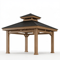Pavillon de jardin 400 x 400 x 350 cm en bois marron avec toit noir - abri extérieur ventilé