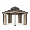 Tonnelle de jardin 300 x 300 cm en acier gris anthracite avec rideaux pavillon couvert